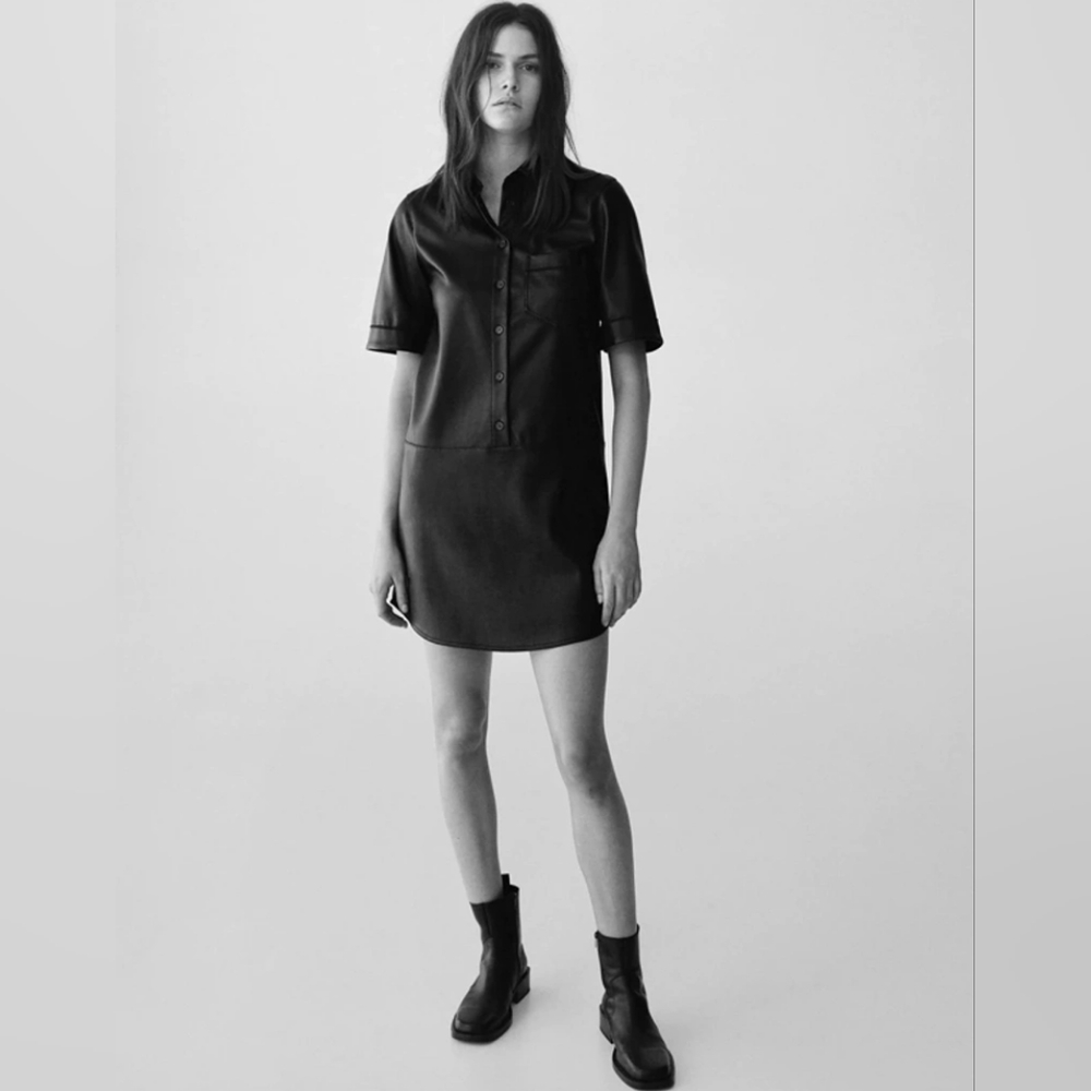 Mango Faux Leather Shirt Dress